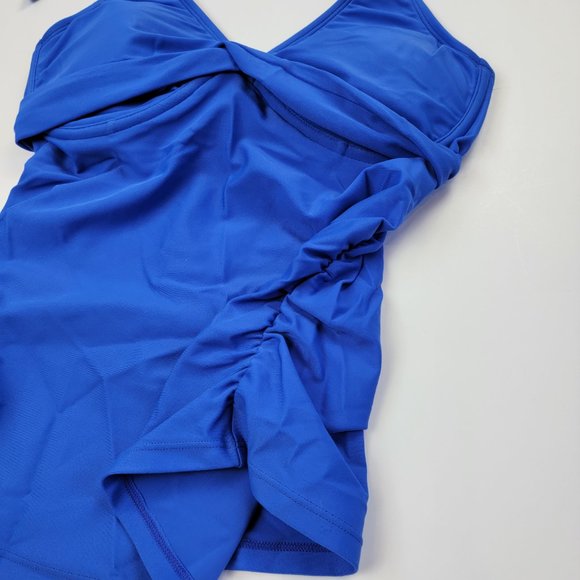 Athleta Tara Tankini Halter Swimsuit Top in Powerful Blue size 32D/DD Tall - Picture 3 of 10